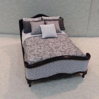 Black Cane Accent Bed-Pewter & Ivory Toile