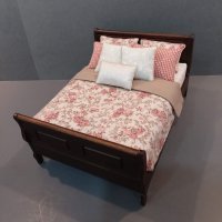 Walnut Sleigh Bed - Rose & Tan Floral