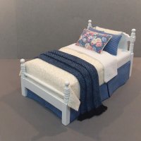 White Single Bed Yellow Scroll/Cobalt accent