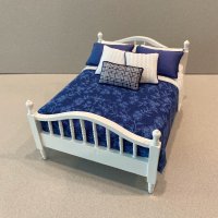 White Spindle Bed - Navy Floral & White Accents