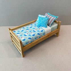 Modern Oak Twin Bed/Aqua Sailboats