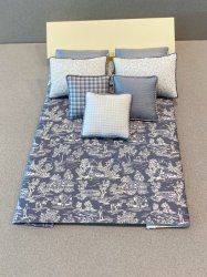 D-166 White on Steel Blue Toile