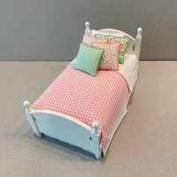 White Single Bed Pink & White Check
