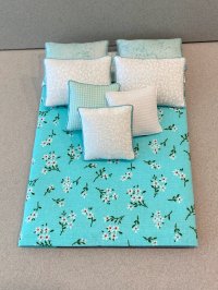 D-295 Aqua with White Floral Print, White accents