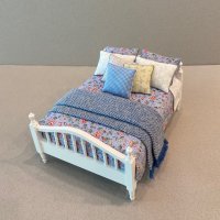White Spindle Bed - Blue Floral/Rose, Yellow accents
