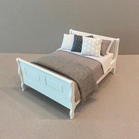 White Sleigh Bed-Grey Grid White and grey accents