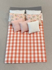 D-327 Coral & White check Floral/Stripe accent