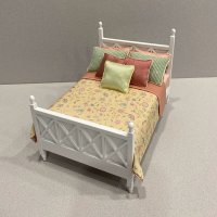 Ashley White Bed- Yellow/Rose/Green Silk Floral