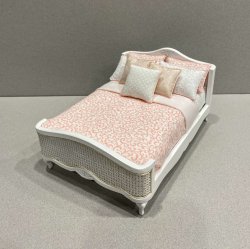 White Cane Accent Bed-Coral & White Scroll