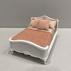 White Cane Accent Bed-Deep Coral/Blush Swirl