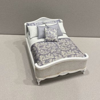 White Cane Accent Bed-Steel Blue Toile