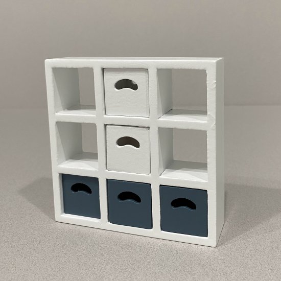 9 Cube Shelf Unit/ 5 White & Blue Bins - Click Image to Close