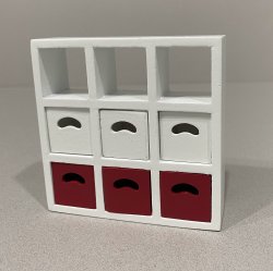 9 Cube Shelf Unit/ 6 White & Red Bins
