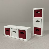 3 Cube Shelf Unit/ 3 White & Red Bins