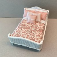 White Cane Accent Bed-Deep Rose/White Toile