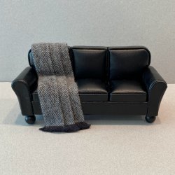 Black Leather 3 cushion sofa/Throw