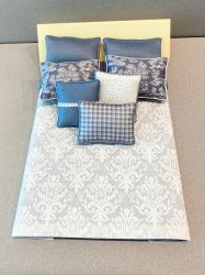 D-268 White Damask/Steel Blue/Toile accents