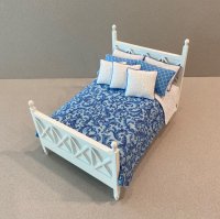 Ashley White Bed- Blue Tones Scroll