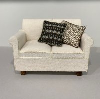 Ecru Fabric Loveseat/Tropical Pillows