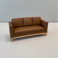 Brown leater sofa/natural wood base
