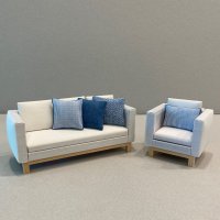 Modern White Sofa and Chair set/Blue accents