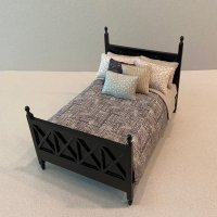 Ashley Black Bed-Black & Taupe Basketweave